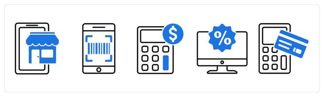 Set of 5 Offer and Sale icons as mobile store, scan, calculator vector