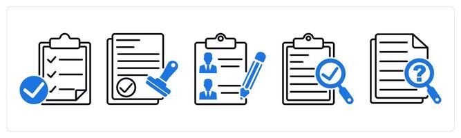 Set of 5 Survey and Rating icons as verified assessment, verified approval, participants list vector