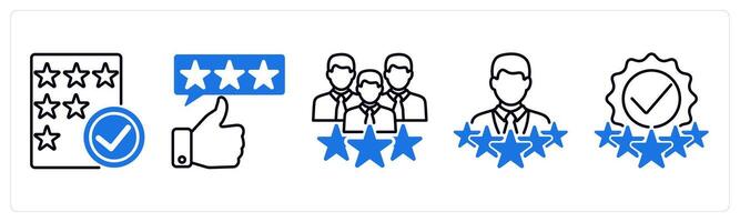Set of 5 Survey and Rating icons as rating verification, valid review, customer satisfaction vector