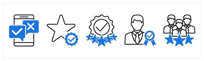 Set of 5 Survey and Rating icons as online survey, valid rating, rating check vector