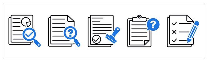 Set of 5 Survey and Rating icons as audit, inquiry, cerified approval vector