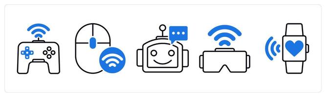 Set of 5 Technology icons as game, smart mouse, chatbot vector
