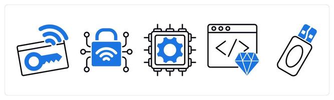 Set of 5 Technology icons as smart key, secure connection, hardware vector