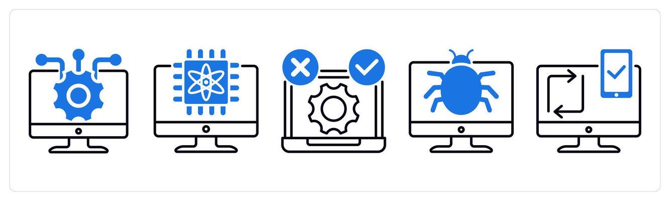 Set of 5 Technology icons as information technology, quantum computing, tdd