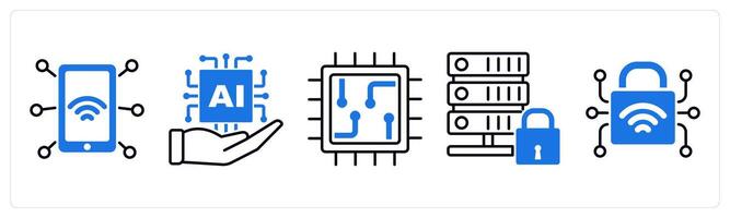 Set of 5 Technology icons as nfc technology, ai development, chip vector