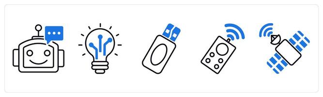 Set of 5 Technology icons as chatbot, advanced technology, pendrive vector