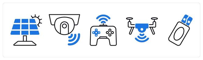 Set of 5 Technology icons as solar panel, smart camera, game vector
