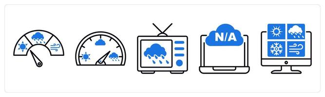 Set of 5 Weather icons as barometer, weather news, not available vector