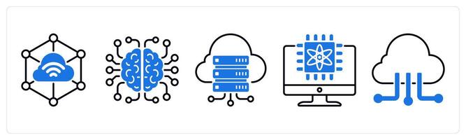 Set of 5 Technology icons as iot, artificial intelligence, cloud storage vector