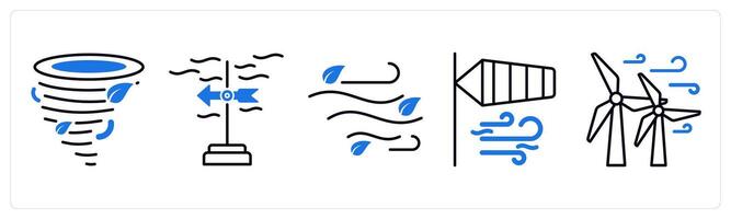 Set of 5 Weather icons as tornado, wind direction, wind vector