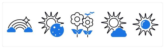 Set of 5 Weather icons as rainbow, eclipse, spring vector