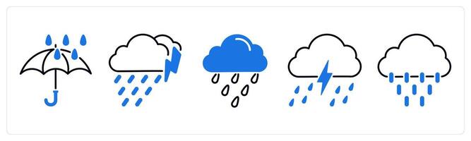 Set of 5 Weather icons as umbrella, heavy rain, rain vector