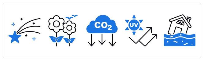 Set of 5 Weather icons as shooting star, spring, co2 vector
