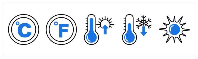 Set of 5 Weather icons as celsius, fahrenheit, high temperature vector