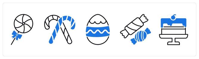 Set of 5 Christmas icons as candy, candy cane, easter egg vector