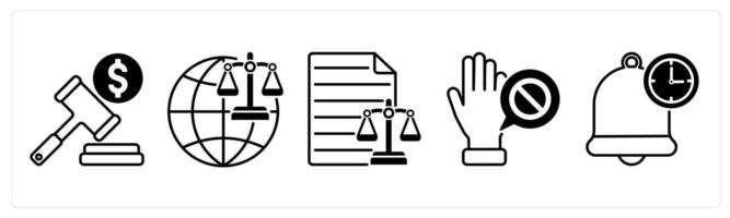 Set of 5 GDPR icons in black color as gdpr file, universal law, balance sheet vector