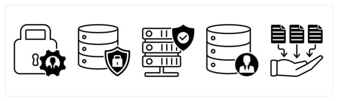 Set of 5 GDPR icons in black color as access control, data protection, secure server vector