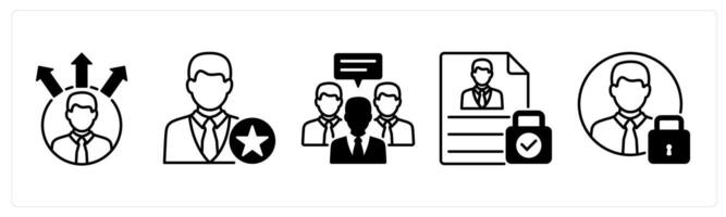 Set of 5 GDPR icons in black color as profiling, special user, representative vector