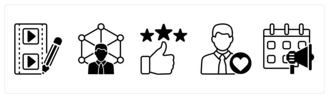 Set of 5 Influencer icons in black color as editing, expertise, revie vector