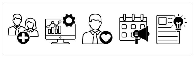 Set of 5 Influencer icons in black color as follower, data driven, trendy influencer vector