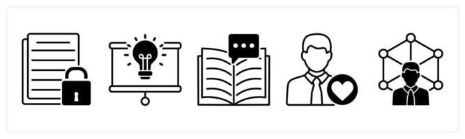 Set of 5 Influencer icons in black color as disclosure, innovation, story telling vector