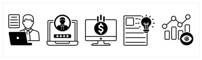 Set of 5 Influencer icons in black color as content creator, user id, monetization vector
