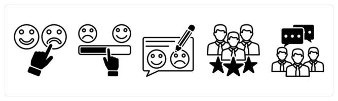 Set of 5 Survey and Rating icons in black color as bad feedback, satisfaction scale, feedback vector