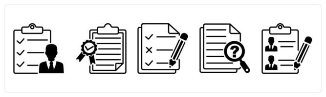 Set of 5 Survey and Rating icons in black color as survey, quality certificate, to do list vector