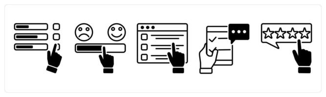 Set of 5 Survey and Rating icons in black color as poll, satisfaction scale, web survey vector