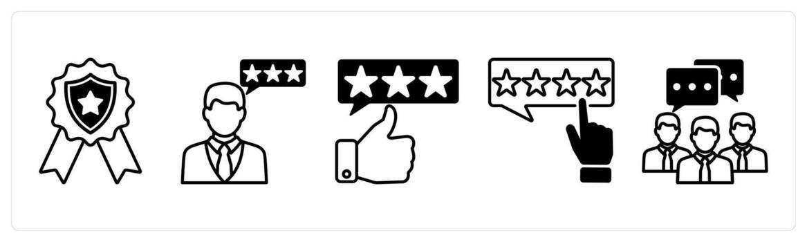 Set of 5 Survey and Rating icons in black color as authentic rating, customer review, valid review vector