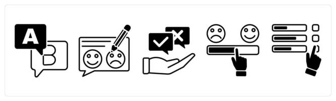 Set of 5 Survey and Rating icons in black color as option, feedback, opinion vector