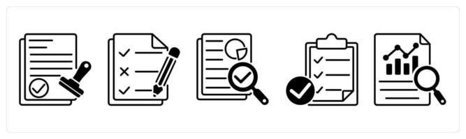 Set of 5 Survey and Rating icons in black color as verified approval, to do list, audit vector
