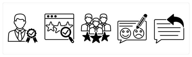 Set of 5 Survey and Rating icons in black color as credibility verification, review verification, feedback vector