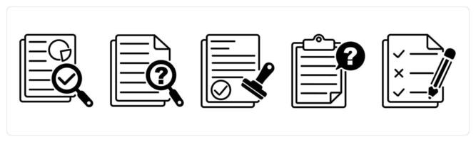 Set of 5 Survey and Rating icons in black color as audit, inquiry, cerified approval vector