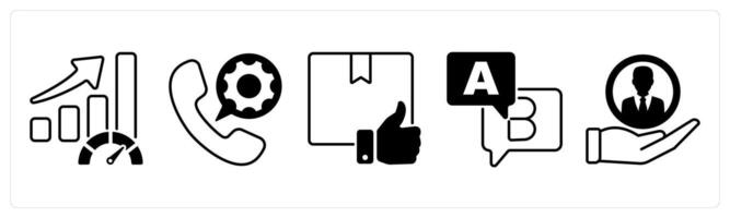 Set of 5 Survey and Rating icons in black color as performance, call service, best product vector