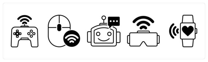 Set of 5 Technology icons in black color as game, smart mouse, chatbot vector