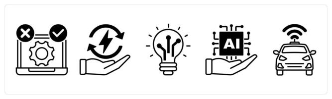 Set of 5 Technology icons in black color as tdd, energy efficiency, advanced technology vector