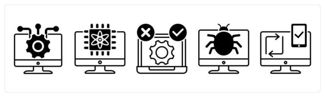 Set of 5 Technology icons in black color as information technology, quantum computing, tdd vector