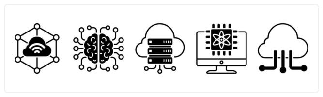 Set of 5 Technology icons in black color as iot, artificial intelligence, cloud storage vector