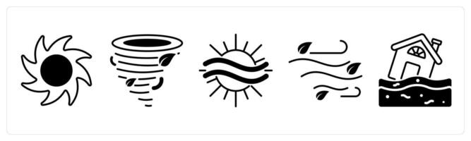 Set of 5 Weather icons in black color as hurricane, tornado, haze vector