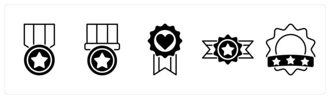 Set of 5 Award icons in black color as badge, emblem, favorite badge vector