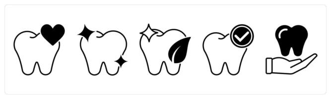 Set of 5 Dental Care icons in black color as tooth health, tooth, checked tooth vector