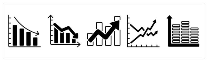 Set of 5 Diagram icons in black color as loss, growth statistics vector