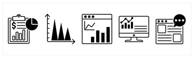 Set of 5 Diagram icons in black color as finanace report, graph, web statistics vector