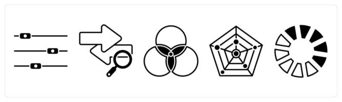 Set of 5 Diagram icons in black color as slider, traffic analysis, diagram vector