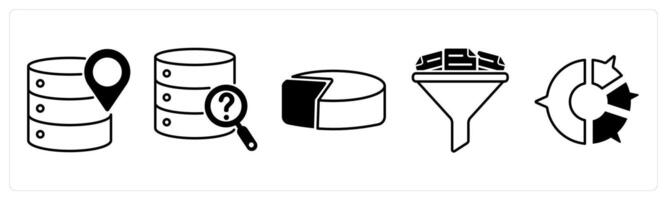 Set of 5 Diagram icons in black color as data tracking, missing data, pie chart vector