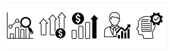 Set of 5 Diagram icons in black color as forecasting, profit growth, revenue growth vector