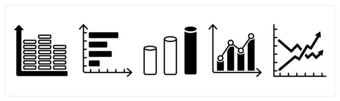 Set of 5 Diagram icons in black color as equalizer, horizontal chart, bars vector
