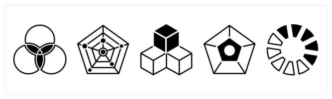 Set of 5 Diagram icons in black color as diagram, isometric, pentagon vector