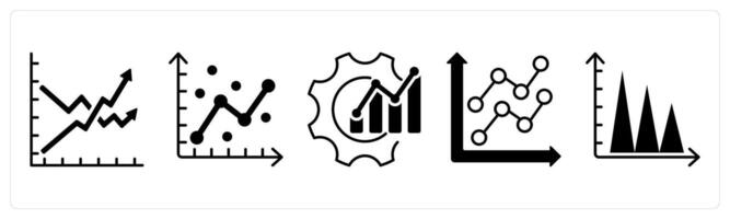 Set of 5 Diagram icons in black color as volatility, statistical model, optimization vector